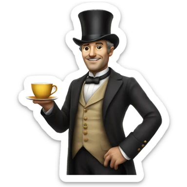 Photorealistic man A British gentleman in a monocle and a top hat with a cup of tea in his hand sticker