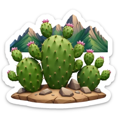 smiling prickly pear cactus with mountains in background sticker