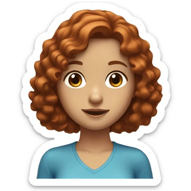 girl shoulder length auburn wavy to curly shoulder length hair blue eyes sticker