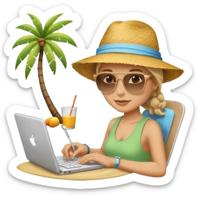 nutricionist with a computer at the beach sticker