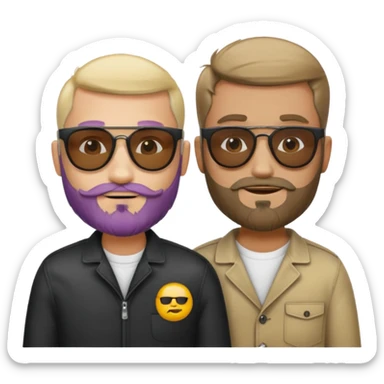 Van u make 2 cool young emojis with shades side by side, both have faded hair, one of them should also have faded beard. Beneath the faded beared emoji should have the initials WQ and the other PJ sticker