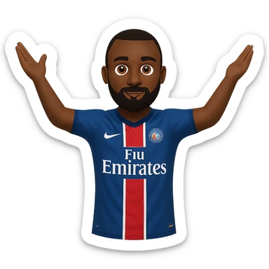 Add a beard to Matuidi with arms-out celebration pose, wearing PSG kit, in emoji style. Remove the background. sticker