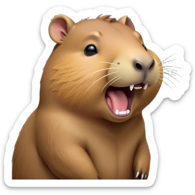 Cinematic Cute Yawning Capybara Portrait Emoji, Head tilted slightly with a dramatic, wide-open yawn, showcasing a plush, rounded body with a broad capybara head featuring a short snout and subtle, small ears, with drowsy, half-closed eyes and a relaxed expression, Simplified yet irresistibly adorable features, highly detailed, glowing with a soft, cozy natural glow, high shine, relaxed yet expressive, stylized with a dash of whimsical charm, soft glowing outline, capturing the essence of a drowsy yet affectionate capybara guardian that seems ready to stretch out for a nap! sticker