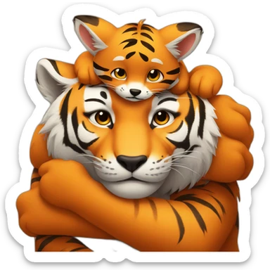 Big tiger hugs small fox tightly sticker