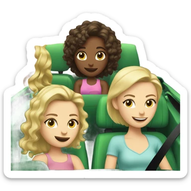 2 Caucasian blonde and 2 Caucasian brunette girls in a green convertible volkswagen  sticker