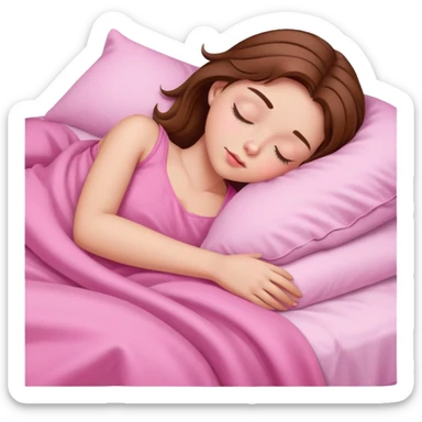 Girl sleep, pink sheets, brown hair sticker