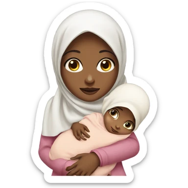 Pretty woman in hijab holding a cute baby with big eyes  sticker