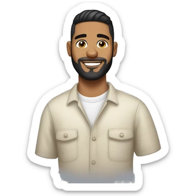 25 year latino guy with black crips hair with skin fade on the sides and full beard short hair, medium noes, dark brown eyes, little chuby smiling in a cool way sticker