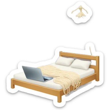 Bed + laptop + yarn sticker