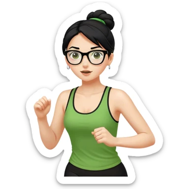 pretty girl white glasses black hair in a bun green tank top running sticker