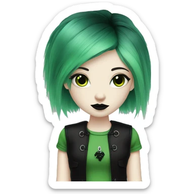 pale skin goth girl black and green split dyed hair  sticker