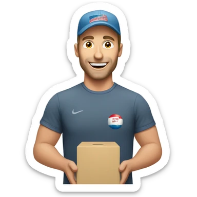 Caucasian man celebrating cornhole championship sticker