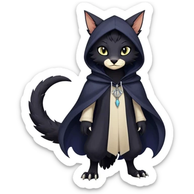Kawaii dark edgy fantasy ethereal feline-vernid-sergal-fursona animal creature with a tufted tail full body sticker