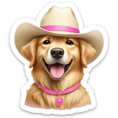 Cream color golden retriever wearing pink cowboy hat sticker