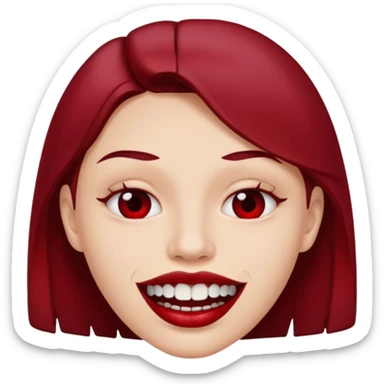 Close-up mouth with parted lips, teeth stained dark red, erotic menace sticker