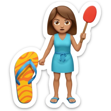 an angry mother with a flip-flop in her hand, ready to hit someone sticker