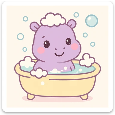 happy hippo with bubbles in bathtub sticker