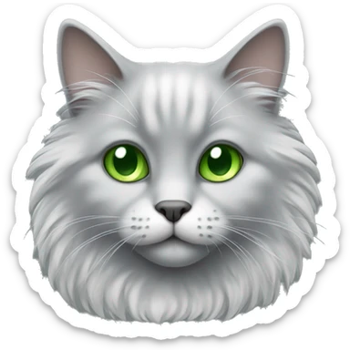 Fluffy grey cat with white chest and green eyes  sticker
