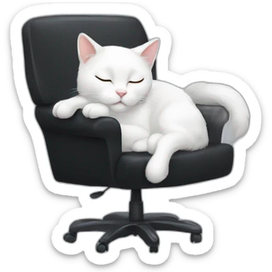 White cat sleeping on black office chair sticker