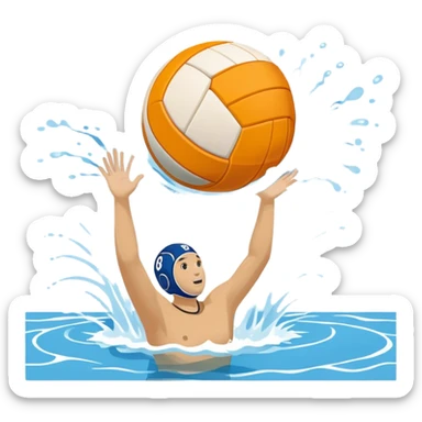 An icon showing a water polo ball floating on the surface of a pool, with a goal frame in the background, and water splashing around. The design captures the intensity of the game with visible ripples on the water. Transparent background highlights the excitement of water polo. sticker