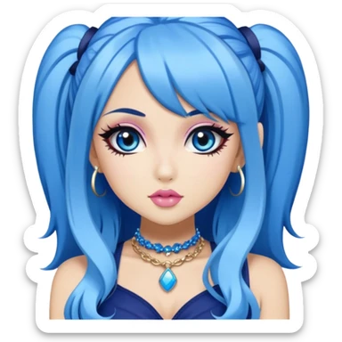 gyaru style, blue hair, pretty makeup, pretty bratz baddie sticker