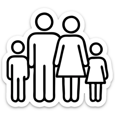 black outlined icon of a heterosexual couple with two boys, no fill sticker