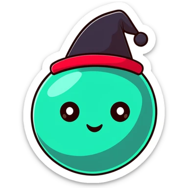 a ball with eyes and a hat, cartoonish sticker style sticker