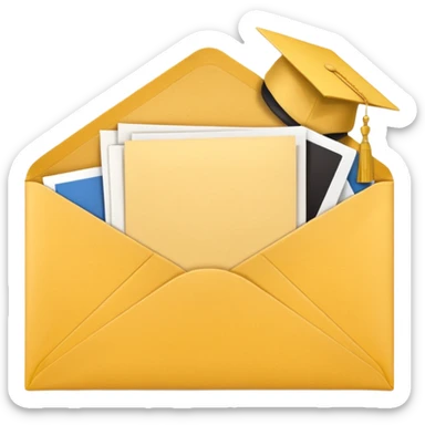 A simple emoji-style icon of a yellow manila envelope with subtle paper texture, clean edges, and a small graduation 2017 group-photo icon on the front, representing class memories and archived academic records. sticker