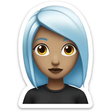 white skin girl with blue hair in black clothes thinking sticker