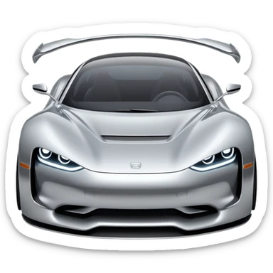 A low-profile futuristic car emoji made of polished silver chrome, wide body stance, smooth aerodynamic shape, glossy metallic surface, soft reflections, luxury swag aesthetic, minimal details, iOS emoji style, centered on clean white background, studio lighting sticker