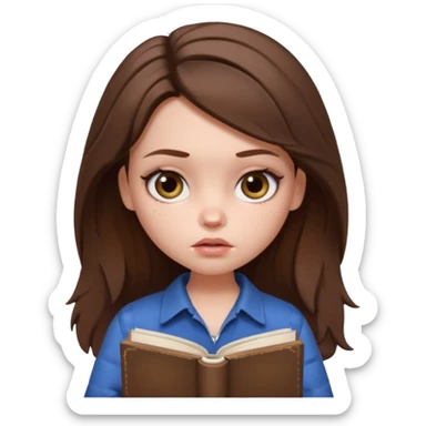 generate a pretty bratz girl with dark circles and a book in hand, looking tired. Messed up hair  sticker