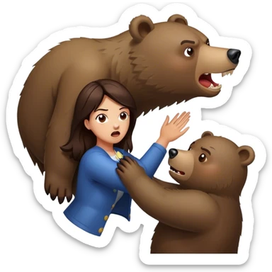 Brunette getting attacked by a bear sticker