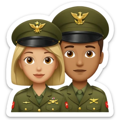 one emoji (female) wearing Army combat uniform and a second emoji (male) wearing the army green service uniform sticker