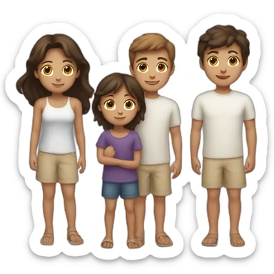 a tanned sister with brown hair, one white older brother with dark hair, one little brother with light hair sticker