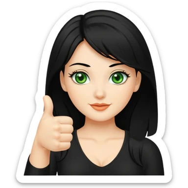 Sexy lady with black hair and green eyes thumbs up sticker