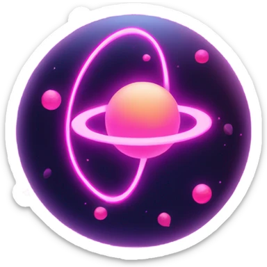 Neon pink planet with glowing rings and hearts  sticker
