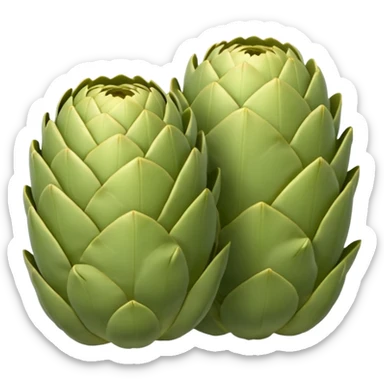 two or three artichoke bottoms with soft rounded cup shape, pale green to light yellow color, smooth slightly fibrous surface, natural ridges, moist tender appearance, no can plate or garnish, soft lighting, subtle shadows, emoji scale sticker