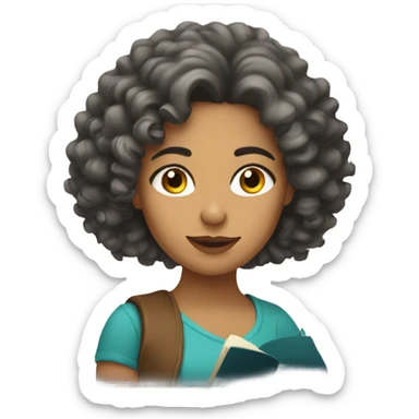 latina with curly hair reading sticker
