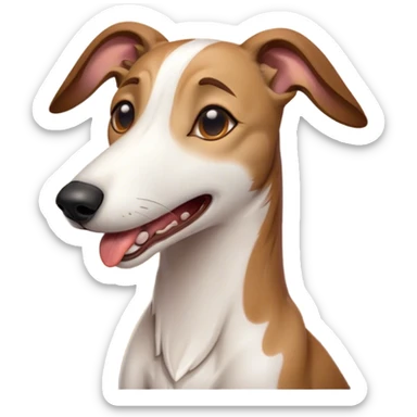 Cinematic Cute Yawning White and Brown Greyhound Portrait Emoji, Head tilted slightly with a dramatic, wide-open yawn, showcasing a pristine white Fur with bold brown markings, floppy ears slightly drooping, round eyes barely open in drowsy contentment, Simplified yet irresistibly adorable features, highly detailed, glowing with a soft, cozy glow, high shine, relaxed yet expressive, stylized with a touch of whimsy, bright and endearing, soft glowing outline, capturing the essence of a sleepy yet affectionate companion, so drowsy it feels like it could stretch out of the screen and curl up for a nap! sticker