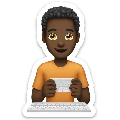 A black man typing in the first person on his keyboard sticker