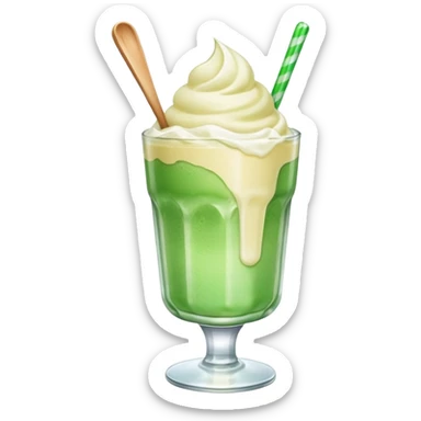 Japanese cream soda green on a glass with ice ice cream vanilla 1 scoop on top sticker