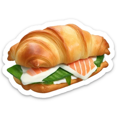 croissant sandwich with cream cheese, rocket, salmon and cucumber sticker