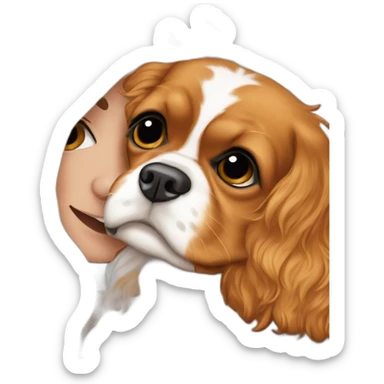 Cavalier King Charles Spaniel hugging a blonde girm sticker