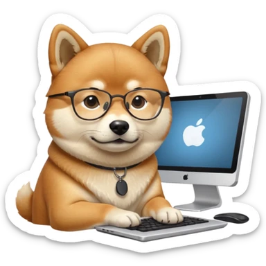 creative shiba inu with eye glasses and computer  sticker
