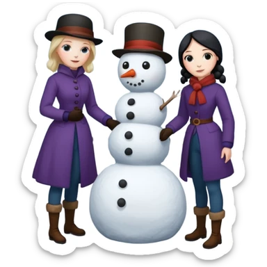 Virginia Poe and Maria Clemm 1800's full body building a snowman sticker