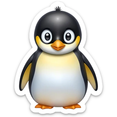 Cinematic Cute Emperor Penguin Portrait Emoji, Head tilted playfully and inquisitively, with glossy, pristine plumage accented by a bright beak and round, sparkling eyes filled with curiosity, Simplified yet irresistibly adorable features, highly detailed, glowing with a warm, friendly icy glow, high shine, affectionate and lively, stylized with a touch of whimsical charm, bright and endearing, soft glowing outline, capturing the essence of a mischievous yet loving penguin that feels like it could slide out of the screen into your arms! sticker