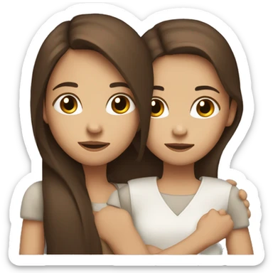 Two girls hugging one white skin  with long straight brown hair and the other with brown skin long dark brown hair  sticker