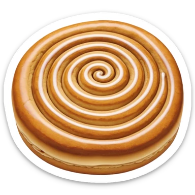 a cinnamon roll single layer cookie with only less spirals and full glaze sticker