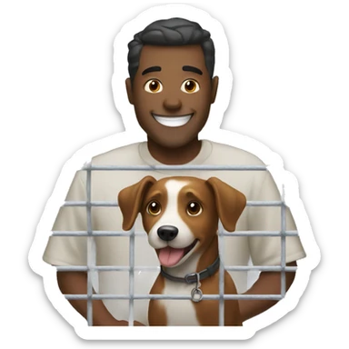 Man smiles at dog in cage sticker