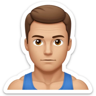 muscular white man with short brown cowlick hair sticker